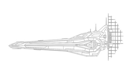Futuristic Spacecraft Outline: A sleek, modern spacecraft design, ready to traverse the cosmos, captured in detailed outline, perfect for technological and sci-fi themes. © hafs121