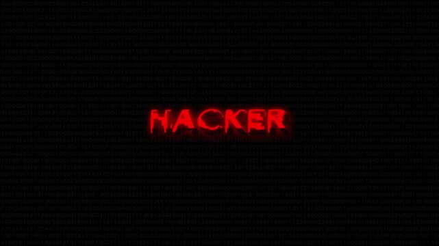 Hacker text on binary code background cybersecurity concept hacking computer security