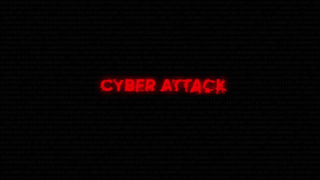 Cyber Attack Warning Binary Code Background with Red Glowing Text cyberattack hacking