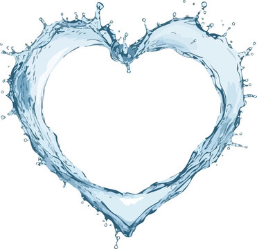   
Heart shaped water splash vector symbolizing purity, love, hydration and environmental care on white background