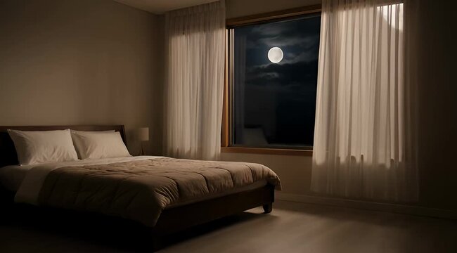 Serene bedroom bathed in moonlight creates a peaceful and tranquil ambiance