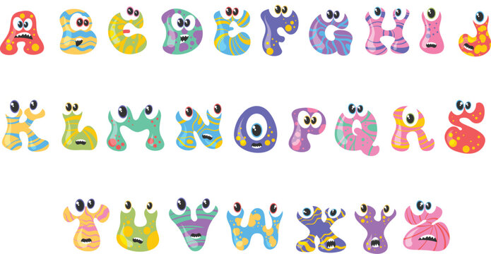 Cute monster alphabet with colorful patterns for kids design vector