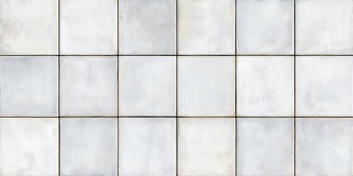 Textured white square tiles arranged in a grid, with subtle variations and dark grout lines