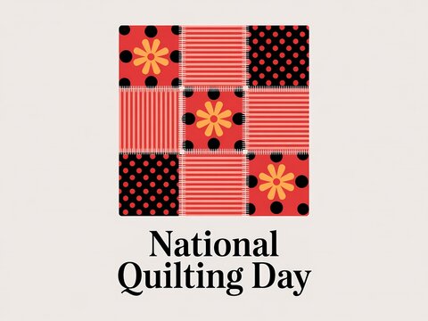National quilting day with colorful quilt pattern on light background