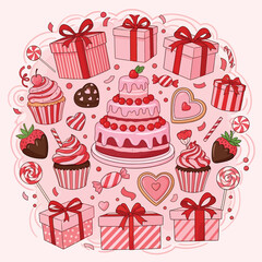 Valentines Day Treats and Gifts Illustration