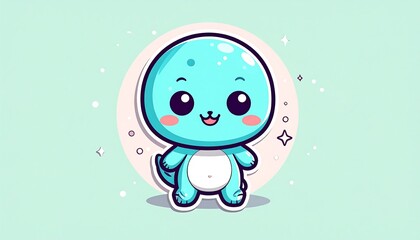 Obraz premium Adorable cartoon creature with blue body, big eyes, and happy expression, set against a soft, pastel backdrop