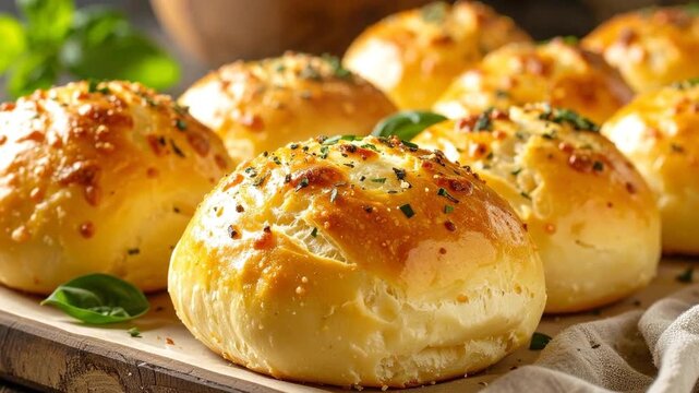 Delicious golden-brown bread rolls with herbs and spices, perfect for a tasty meal.