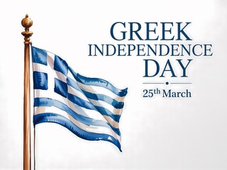 Fototapeta premium Greek independence day celebration with waving flag on pole isolated on white background