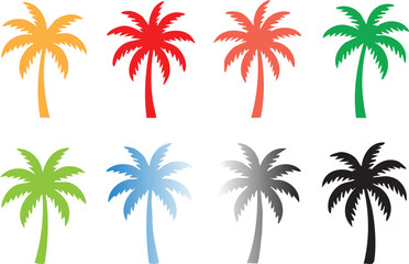 Fototapeta premium Tropical Palm Silhouettes Various Colors Outline
