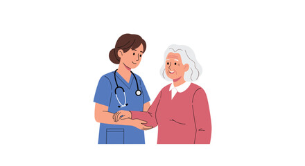 Fototapeta premium A nurse assists an elderly woman to stand or walk.