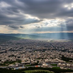 Obraz premium Cityscape with light rays.