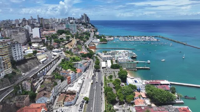 Salvador Skyline In Salvador In Bahia Brazil. Summer Landscape. Beach Cityscape. Tropical Skyline. Salvador Skyline In Bahia Brazil. Nature Scenery. Paradisiac Seascape.