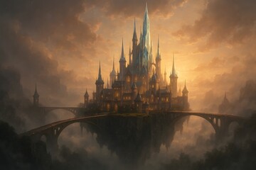 Naklejka premium Sunset and sunrise over city and river with historic buildings and cathedral