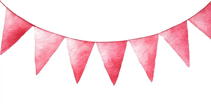 Delicate watercolor bunting banner, pink triangles on a white background
