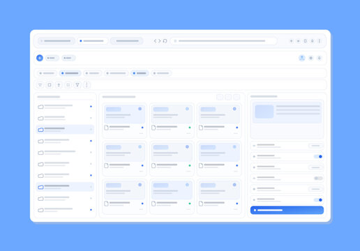 Mockup Web Dashboard UI with Cards and Sidebar Layout. Clean web app dashboard interface template. UI, UX, Kit. Vector mockup website dashboard