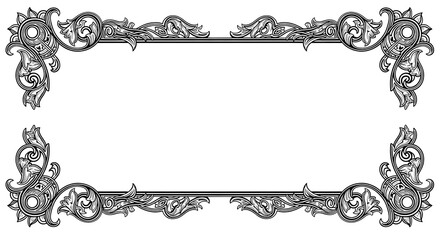 Fototapeta premium Elaborate Black And White Decorative Border Frame With Intricate Flourishes And Ornate Swirls On A Transparent Background Ideal For Invitations Or