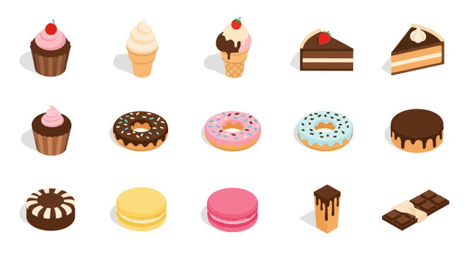 Assorted colorful dessert icons and sweets.