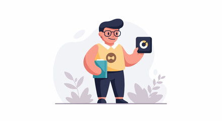 Obraz premium Cartoon character with book and chart