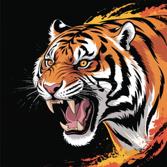 fierce tiger roaring head vector mascot design © Vector Art