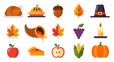 Thanksgiving icons autumn food and symbols © Riski