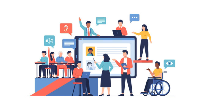 Accessible Online Education and Diversity Training. Inclusive E-learning Seminar with Students, Trainers, and Disability Accommodations (Hearing, Vision, Mobility).