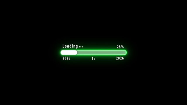 Green loading bar progressing from 2025 to 2026 with 28 percent complete