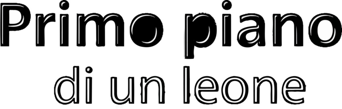 Large bold text in Italian, "Primo piano di un leone," meaning "Close-up of a lion.