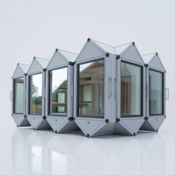 Modern Prefab Geometric Modular Building with Silver Frame and Glass Windows