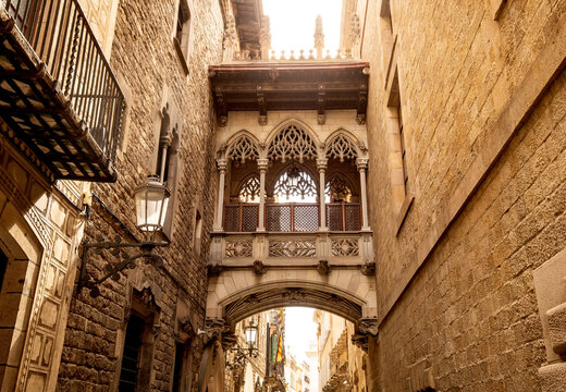 Bishop's Bridge in Barcelona Barri Gotic quarter