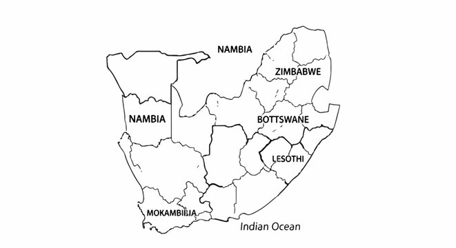 Outline map showing South Africa and surrounding nations