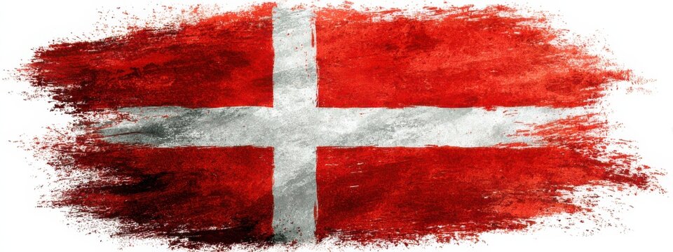 Danish flag with red background and white cross, creating a bold and striking visual effect in abstract style