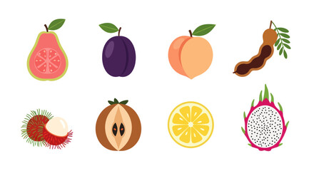 Various colorful fruit illustrations on white
