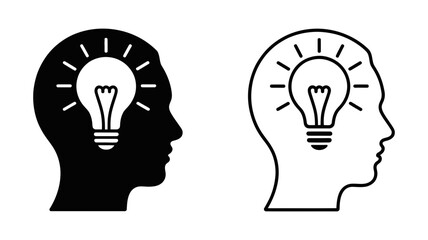 An illuminated lightbulb within a human head profile symbolizes a brilliant idea or moment of insight.