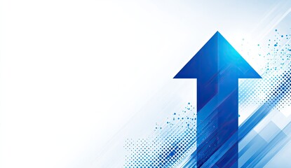 Fototapeta premium A stylized blue arrow pointing upwards on a white background, suggesting growth & progress