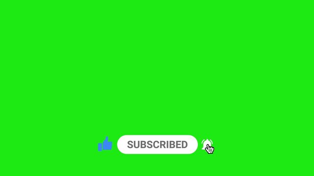 A green screen animation showing a mouse cursor clicking a subscribed button, like button, and notification bell.