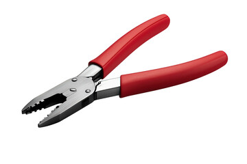Fototapeta premium Combination pliers with red handles, a common hand tool for grasping, bending, and cutting wire, on transparent background