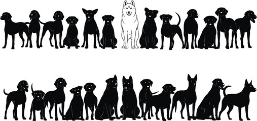 Dog Silhouettes Collection Featuring a Husky and Various Breeds vector illustration © mafuja