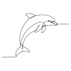 Minimalist line art of a jumping dolphin on white background © alpen