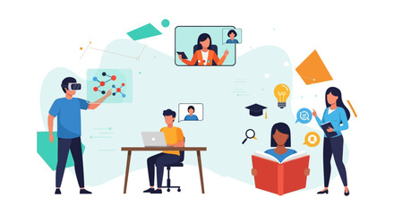 Blended Learning and Future Education Concept: Online Courses, Virtual Reality, E-learning Technology, and Modern Digital Classroom