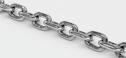Obraz premium A close-up of a metallic chain on a white background, angled diagonally