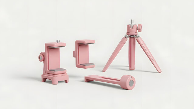 Pink Photography and Videography Accessory Kit with Mini Tripod and Smartphone Holders, Mobile Content Creation Gear for Influencers and Vloggers, 3D Render of Portable Stabilizer Set with Universal 