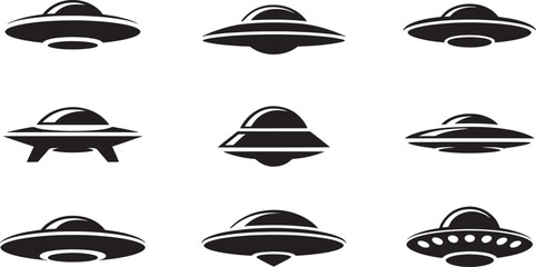 Twelve black and white flying saucer in a grid pattern flying saucers © Sabbir Art Express