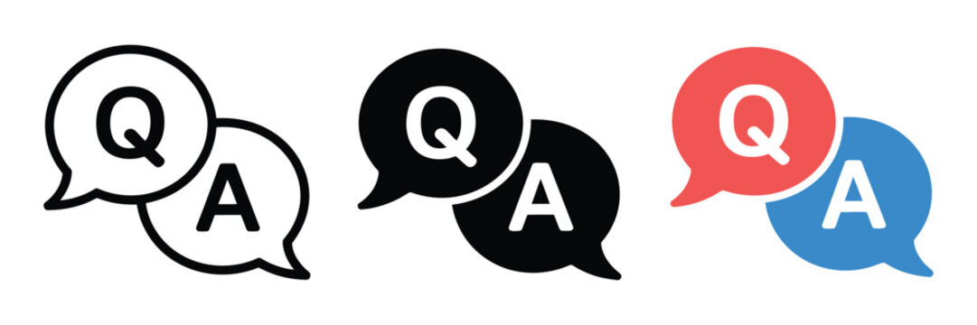 Q and A icon, questions and answers symbol with speech bubbles, vector illustration