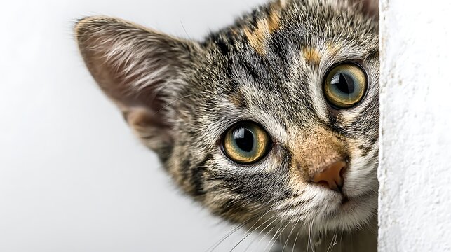 Curious Tabby Cat Vector Peeking with Green-Gold Eyes Close-Up