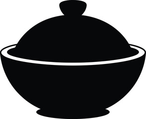 Obraz premium Black silhouette of a lidded bowl or pot on a white background container dish
