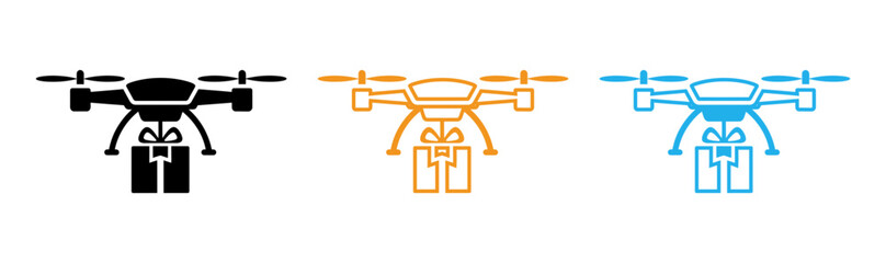 Obraz premium Drone icons in black orange and blue