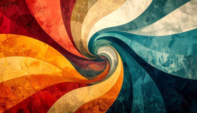 A vibrant swirl of colors, from warm reds and oranges to cool blues, converging in a textured, hypnotic center