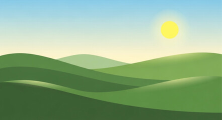 Obraz premium Serene Green Rolling Hills Under Bright Sunlight.