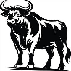 Obraz premium The imposing black bull stands powerfully, exuding strength in its monochrome, silhouette