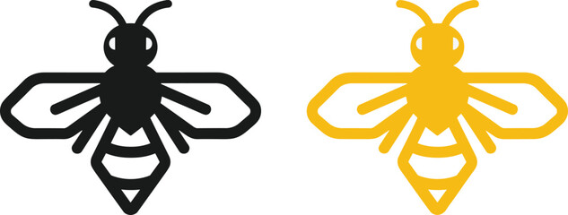 Bee icon set, black and yellow honey bee symbols, simple insect logo design, minimal vector illustration for nature and ecology themes © LITON